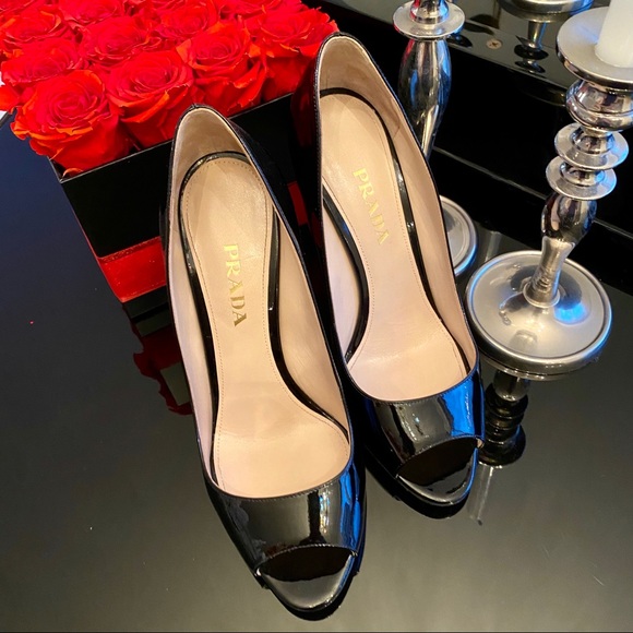 AUTH PRADA PEEP TOE BLACK PUMP - Picture 5 of 14